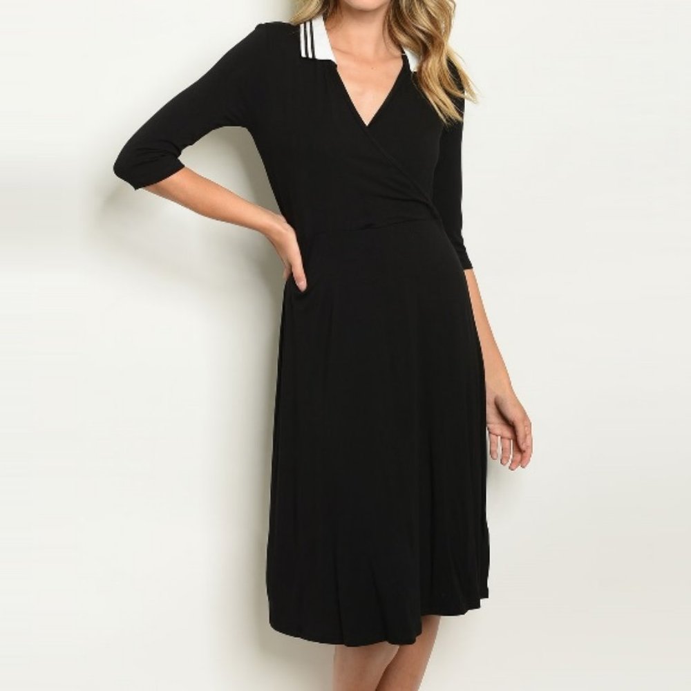 Faux Wrap Split Neck Women's Collared Shift Dress